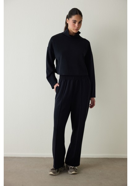 Siyah Balıkçı Yaka Modal Uzun Kollu Üst