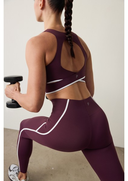 Bordo Orta Destek Contrast Bonding Yüksek Bel Tayt