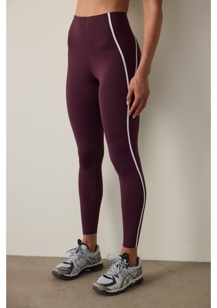 Bordo Orta Destek Contrast Bonding Yüksek Bel Tayt