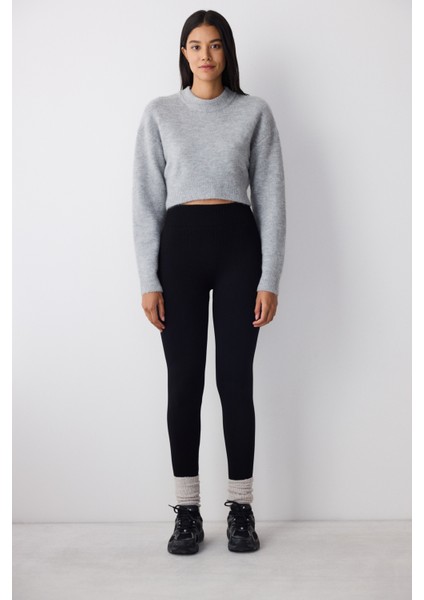 Siyah Dikişsiz (Seamless) Sıcak Tutan Termal Etkili Yüksek Bel Tayt