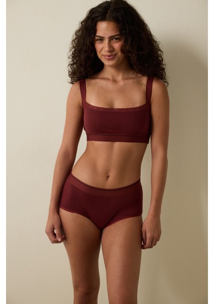 Bordo Melanj Ayarlanabilir Askılı Crop Üst