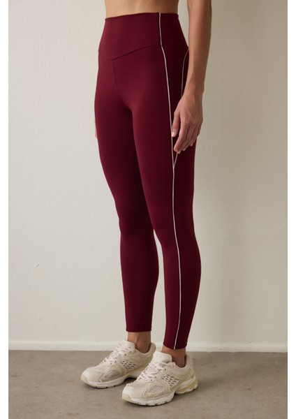 Bordo Orta Destek Yüksek Bel Tayt