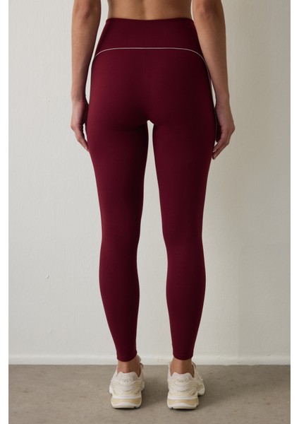 Bordo Orta Destek Yüksek Bel Tayt