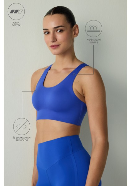 #İzbırakmaz Saks Mavisi Orta Destek Zero Feel Spor Sütyeni