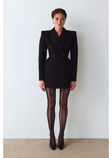 Siyah Amelia Geometrik Desenli File Külotlu Çorap