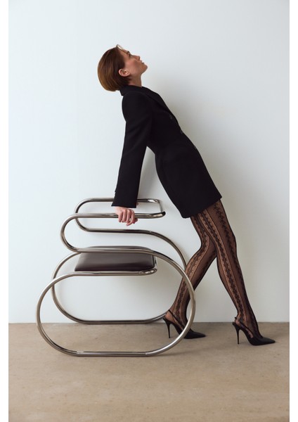 Siyah Amelia Geometrik Desenli File Külotlu Çorap