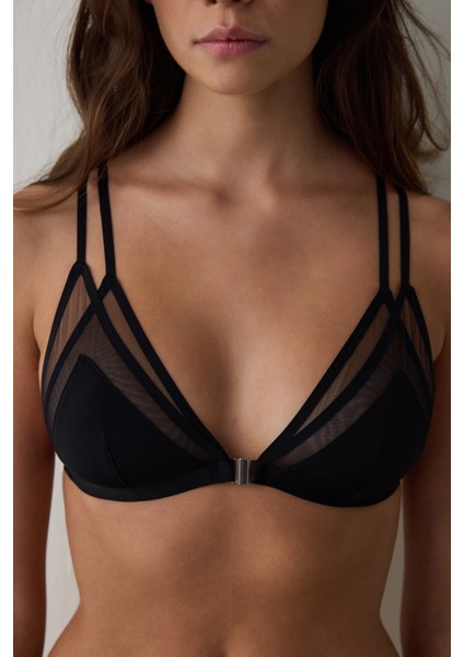 Siyah Önden Açılan Balensiz Dolgusuz Üçgen Sütyen