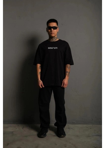 Erkek Oversize Baskılı Tişört - Golf Gtı Retro Araba Desenli,- Siyah -Vlmr modelleri