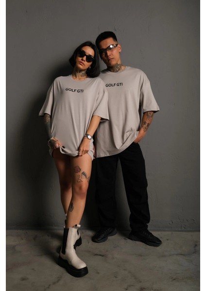 Erkek Oversize Baskılı Tişört - Golf Gtı Retro Araba Desenli - Gri -Vlmr fiyatları