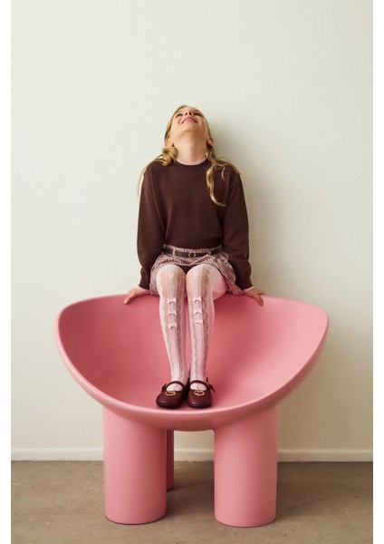 Pembe Kız Çocuk Kurdela Desenli Fiyonklu File Külotlu Çorap