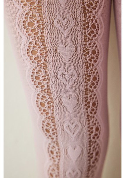 Pembe Kız Çocuk Kurdela Desenli Fiyonklu File Külotlu Çorap