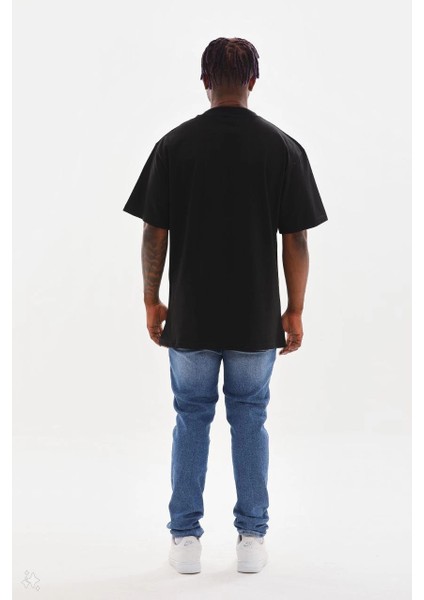 Unisex Kuşgözü Detaylı Baskılı Oversize T-Shirt - Siyah -Vlmr fiyatları