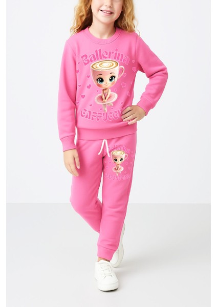 Kız Çocuk 3 Iplik Şardonlu Görsel Baskılı Alt-Üst Takım-3 -10 Yaş 12410