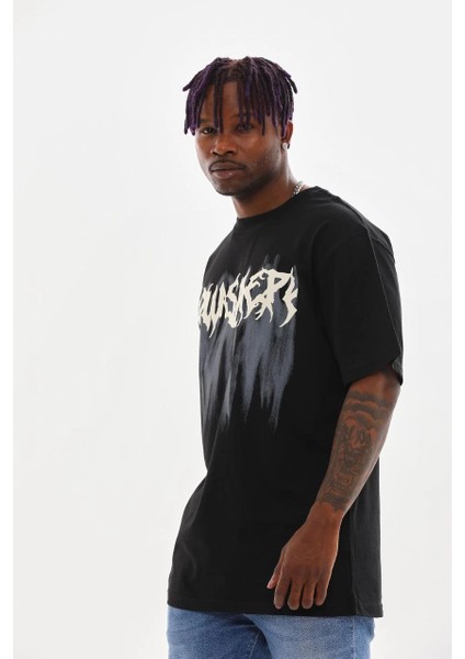 Unisex Baskılı Oversize T-Shirt - Siyah -Vlmr modelleri