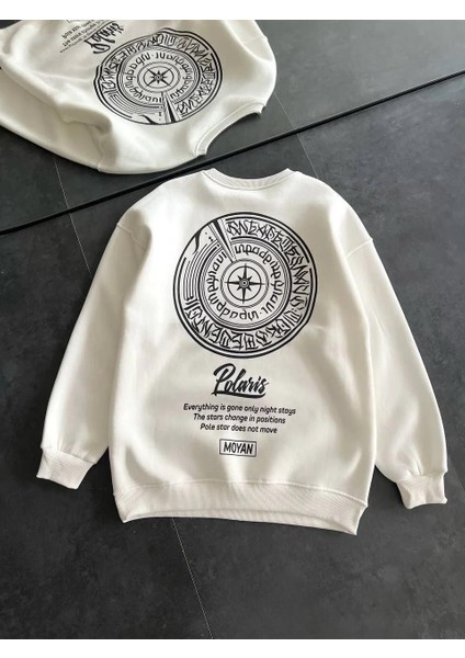 Kışlık Bisiklet Yaka Ön ve Arka Baskılı Sweatshirt - Beyaz fiyatları