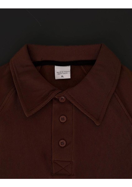 Yakalı Patlı Kısa Kol T-Shirt - Kahverengi -Vlmr modelleri