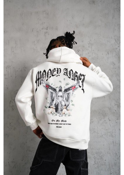 Erkek Kordon Ipli Baskılı Kapüşonlu Sweatshirt - Beyaz -Vlmr fiyatları