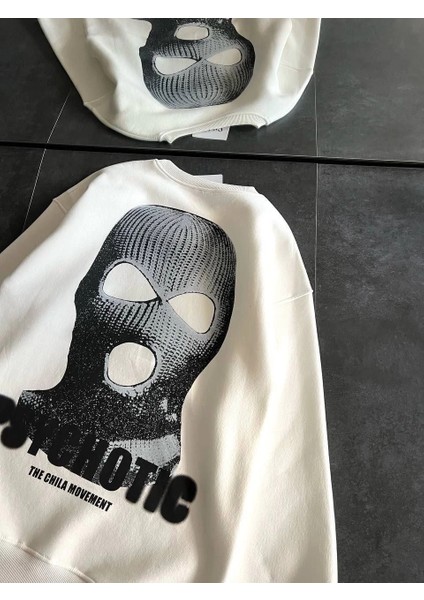 Kışlık Bisiklet Yaka Baskılı Sweatshirt - Beyaz -Vlmr