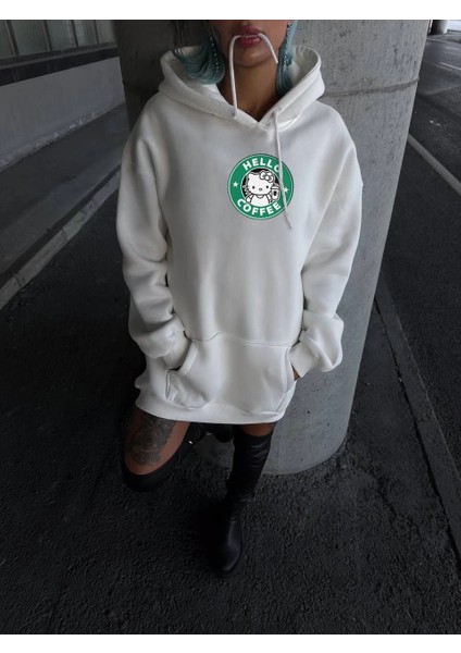 Üç Iplik Penye Uzun Kol Kapüşonlu Sweatshirt - Beyaz -Vlmr indirimleri