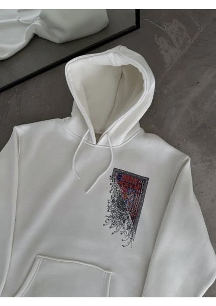 Uzun Kol Kapüşonlu Ön ve Arka Baskılı Sweatshirt - Beyaz fiyatları