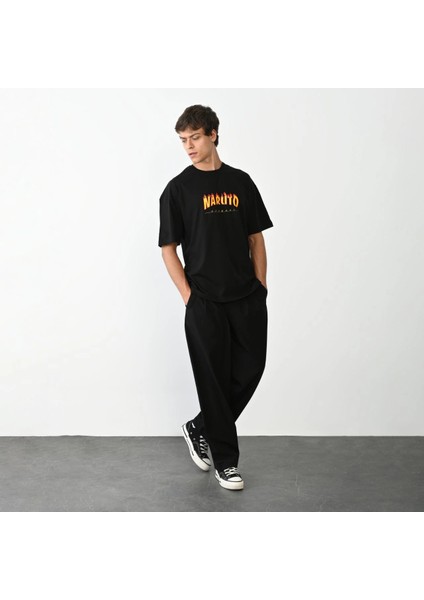 Unisex Bisiklet Yaka Baskılı Oversize T-Shirt - Siyah -Vlmr fiyatları