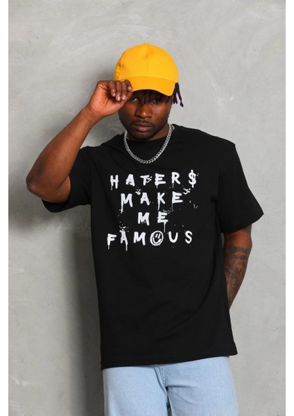 Unisex Oversize Baskılı Bisiklet Yaka T-Shirt - Siyah -Vlmr fiyatları