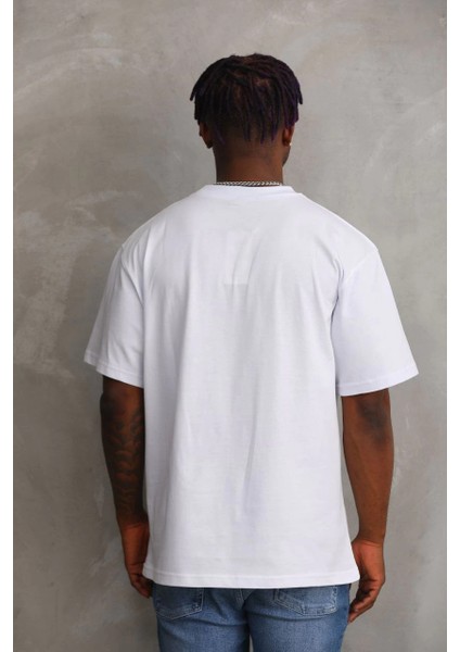 Unisex Baskılı Oversize T-Shirt - Beyaz -Vlmr fiyatları