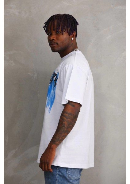 Unisex Baskılı Oversize T-Shirt - Beyaz -Vlmr fırsatları