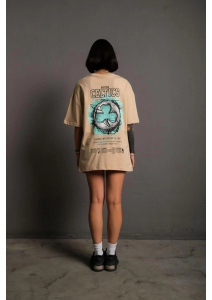 Kadın Sırt Baskılı T-Shirt - Bej -Vlmr fiyatları