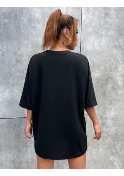 Unisex Baskılı Oversize T-Shirt - Siyah -Vlmr fiyatları