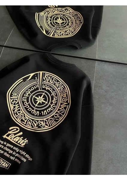 Kışlık Bisiklet Yaka Ön ve Arka Baskılı Sweatshirt - Siyah fırsatları