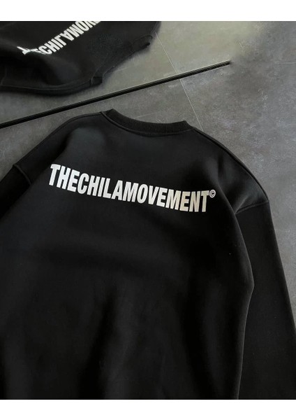 Kışlık Bisiklet Yaka Oversize Baskılı Sweatshirt - Siyah modelleri