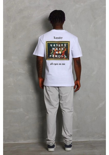 Unisex Oversize Baskılı Bisiklet Yaka T-Shirt - Beyaz -Vlmr fırsatları