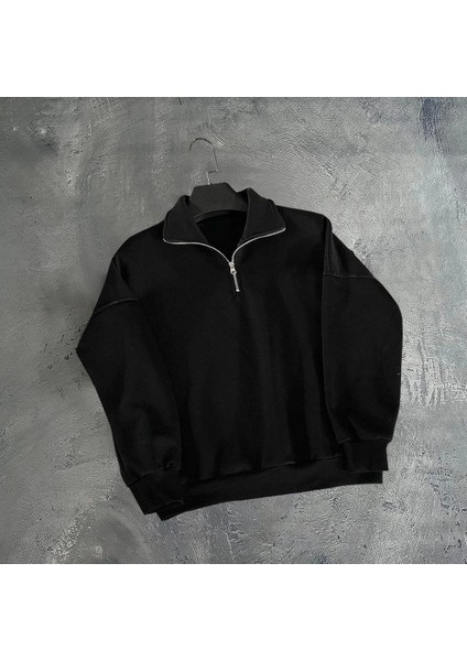 Erkek Yarım Fermuarlı Üç Iplik Sweatshirt - Siyah -Vlmr fiyatları