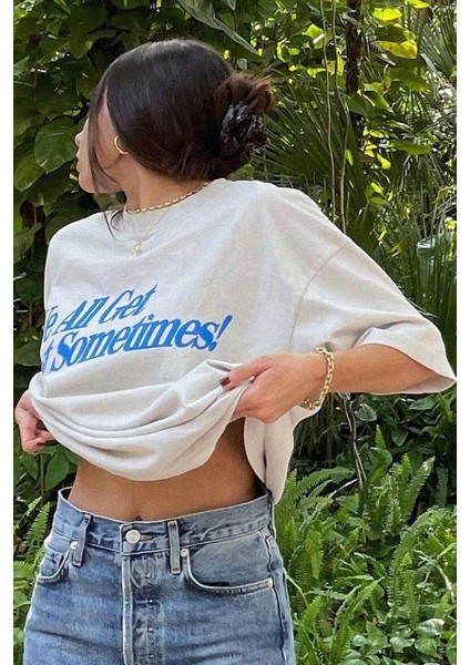 Unisex Baskılı Oversize T-Shirt - Beyaz -Vlmr fiyatları