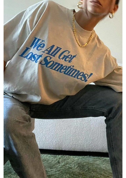 Unisex Baskılı Oversize T-Shirt - Beyaz -Vlmr fırsatları