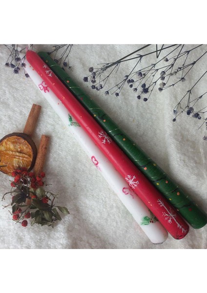 Yeniyıl- Yılbaşı Ağaç ve Kar Tanesi Desenli El Boyaması 3’lü Şamdan Mum fiyatları