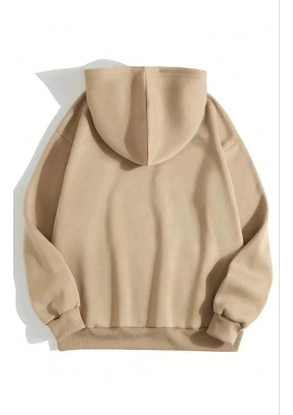 3 Iplik Pamuklu Unisex Kapşonlu Sweetshirt - Bej -Vlmr fiyatları