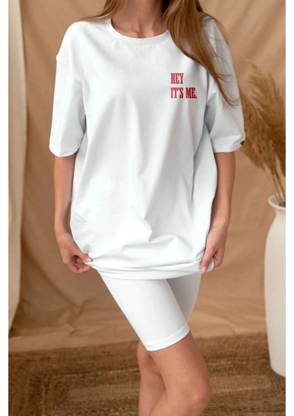 Unisex Baskılı Oversize T-Shirt - Beyaz -Vlmr