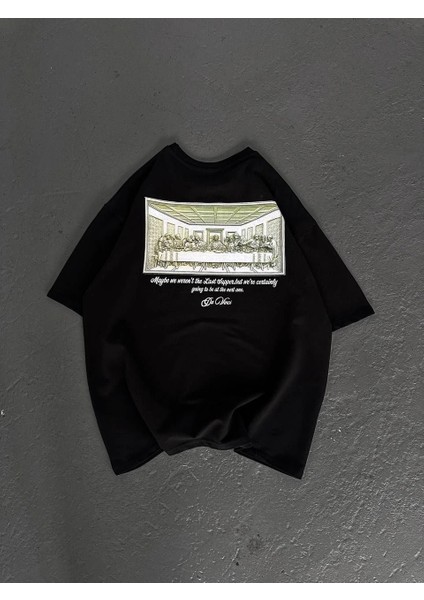 Unisex Baskılı Oversize T-Shirt - Siyah -Vlmr indirimleri