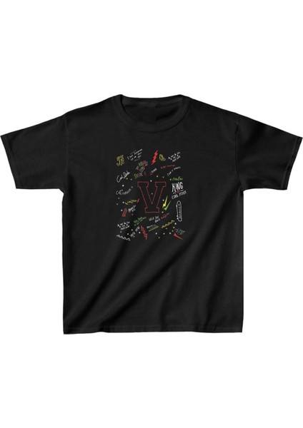 Unisex Çocuk Baskılı T-Shirt - Siyah -Vlmr