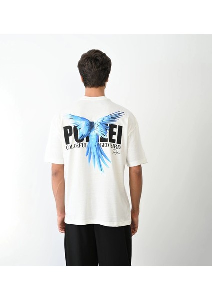 Unisex Bisiklet Yaka Baskılı Oversize T-Shirt - Beyaz -Vlmr indirimleri