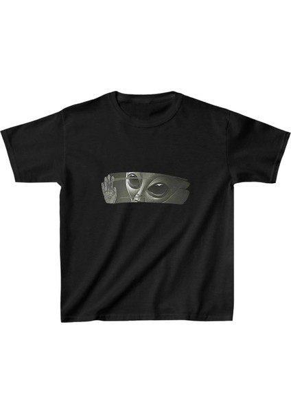 Çocuk Unisex Baskılı T-Shirt - Siyah -Vlmr