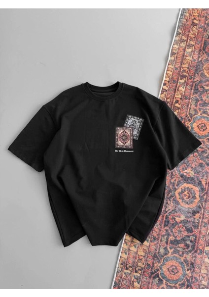 Erkek Baskılı Oversize T-Shirt - Siyah -Vlmr modelleri