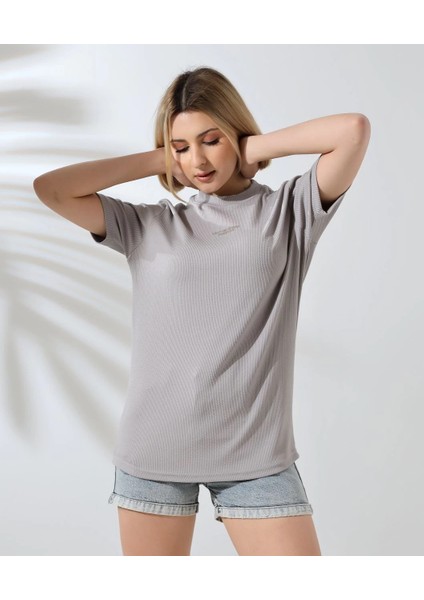 Unisex Bisiklet Yaka Baskılı Slim Fit T-Shirt - Boyalı Gri -Vlmr indirimleri