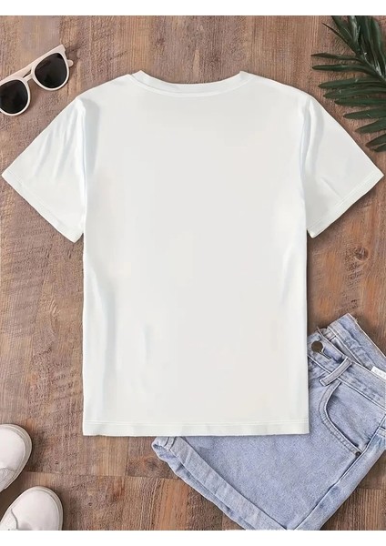 Fiyonk Ön Arka Baskılı Oversize Bisiklet Yaka T-Shirt Yazlık - Beyaz -Vlmr modelleri