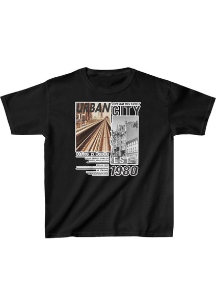 Unisex Çocuk Baskılı T-Shirt - Siyah -Vlmr