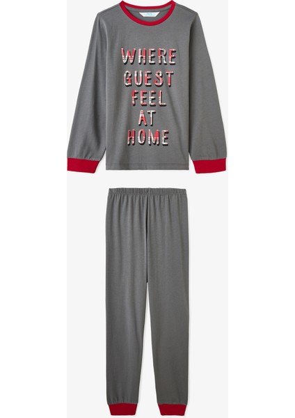 Erkek Çocuk Guests Ekoseli Pamuklu Uzun Kollu 2'li Pijama Takımı