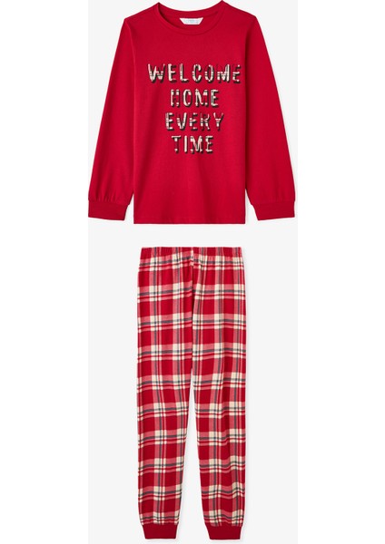 Erkek Çocuk Guests Ekoseli Pamuklu Uzun Kollu 2'li Pijama Takımı