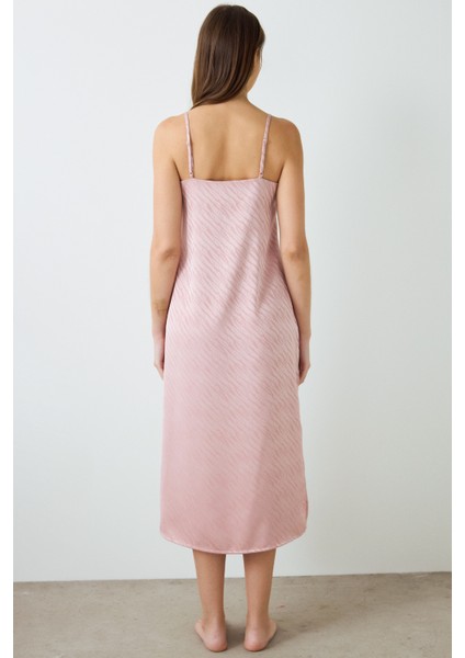 Gül Kurusu Emma Zebra Desenli V Yaka Saten Gecelik